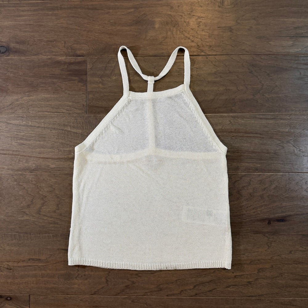 Guess Womens Cream Metallic Knit Halter Tank Top High Neck T-Back‎ Shimmer M
